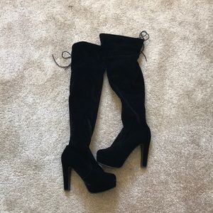 Black Suede Over the Knee Platform Boots